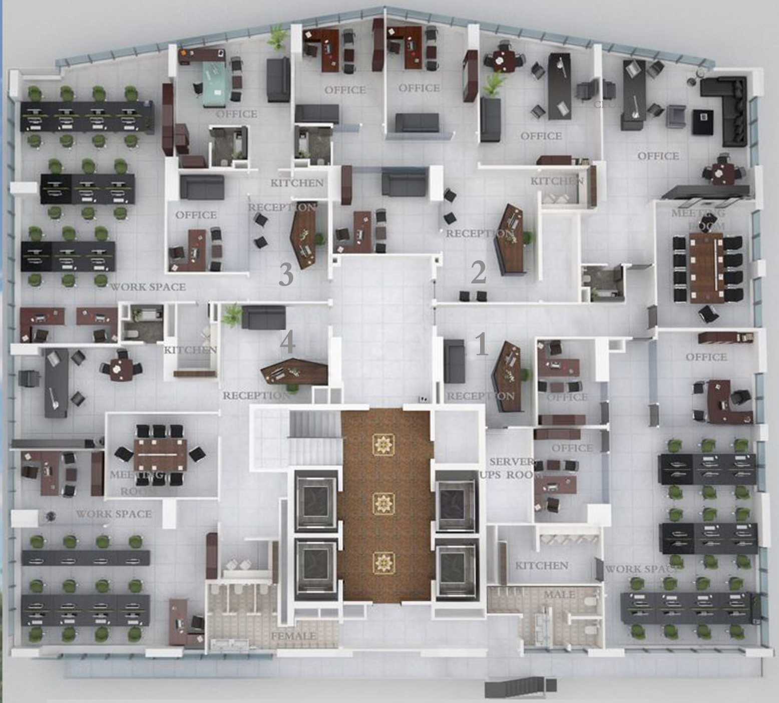 Option 9 (Office 1, 2, 3 & 4 - With Furniture)